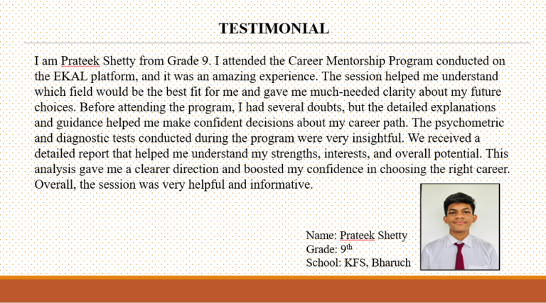 Testimonial - CMP (Prateek Shetty Cl-9)