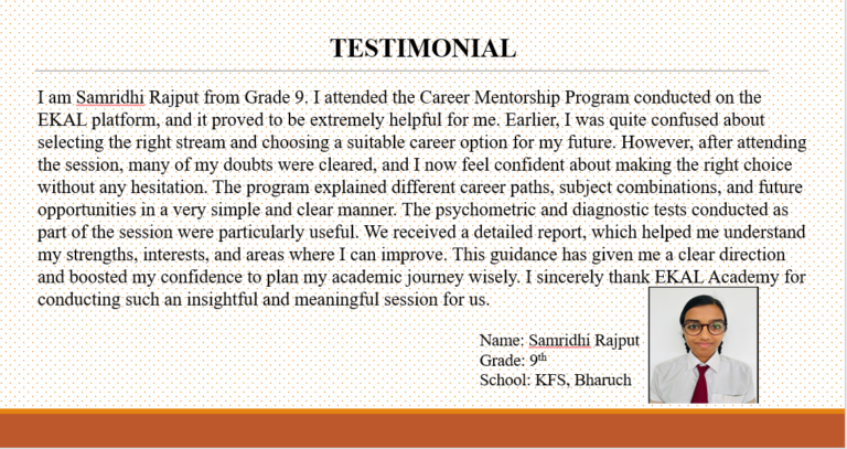 Testimonial - CMP (Samridhi Rajput Cl-9)